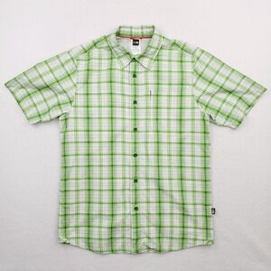 North Face Shirt Mens Small Green White Plaid Vented Outdoor Fishing Tartan